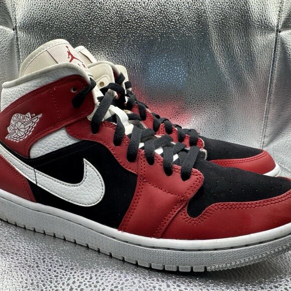 RARE 🚀 Size 12 - Air Jordan‎ 1 Mid Gym Red White Black Bred Women BQ6472 601 - Picture 11 of 11
